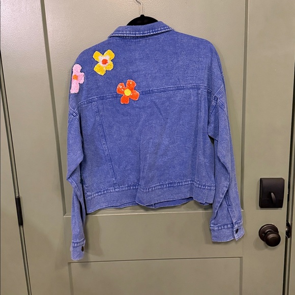 ODDY Blue Denim Jacket with Colorful Floral Appliqués - Picture 7 of 9